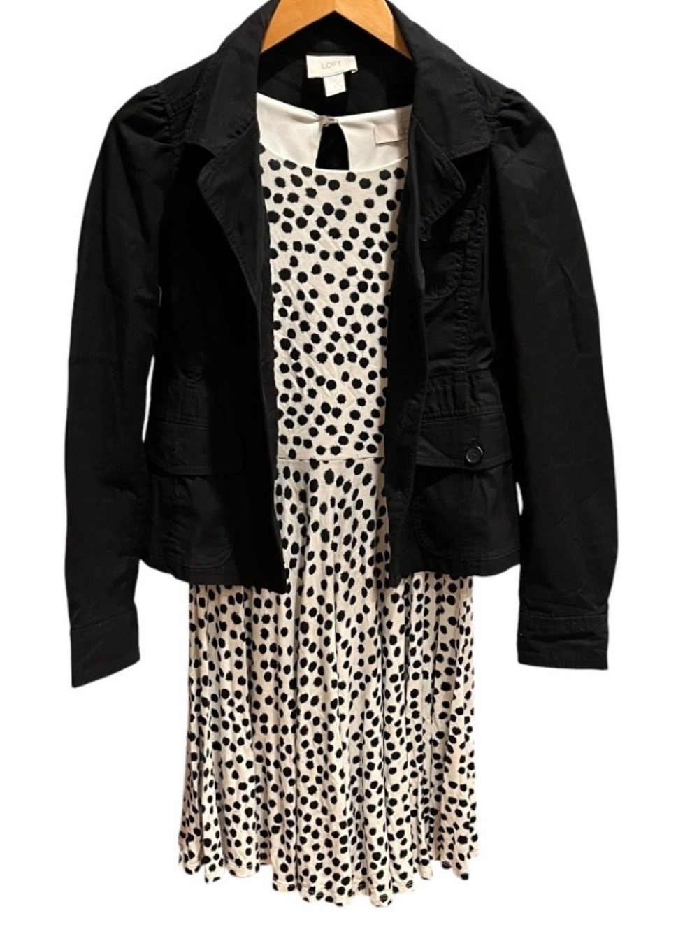 LOFT NWOT Black Cotton Utility Jacket LOFT Black White Swing Sleeveless Dress